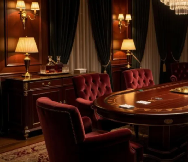 Atmosféra karetního salonku s pohodlným posezením a pokerovým stolem v Salon U Paní.