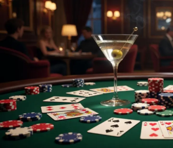 Pokerový stůl s koktejly v salonku Salonu U Paní