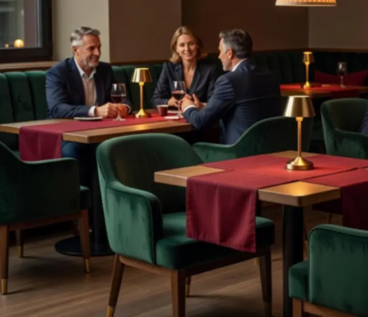 Elegantní interiér restaurace s výhledem na pokerové stoly v Salon U Paní